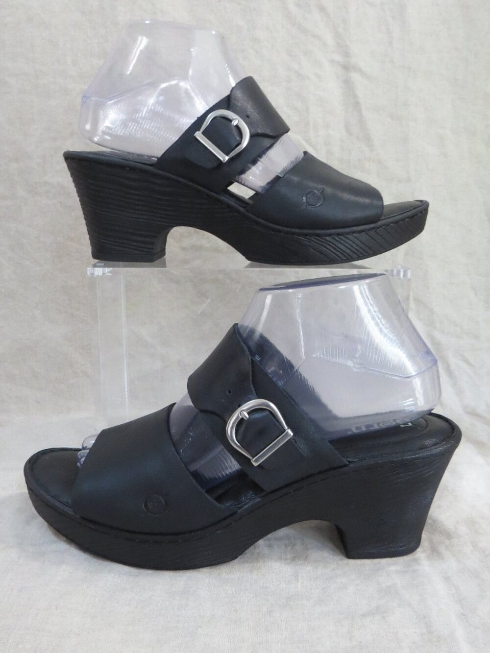 BORN Leather Slip On Shoes SIZE 9 Black Mules Buckle Detail
